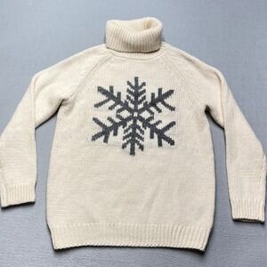Vintage Gap Snowflake Intarsia Turtleneck Sweater Large Alpaca Wool Blend White